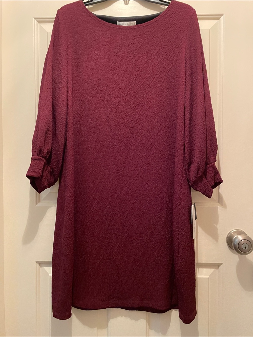 Sandra Darren Wine Textured Long-Sleeve Shift Dress